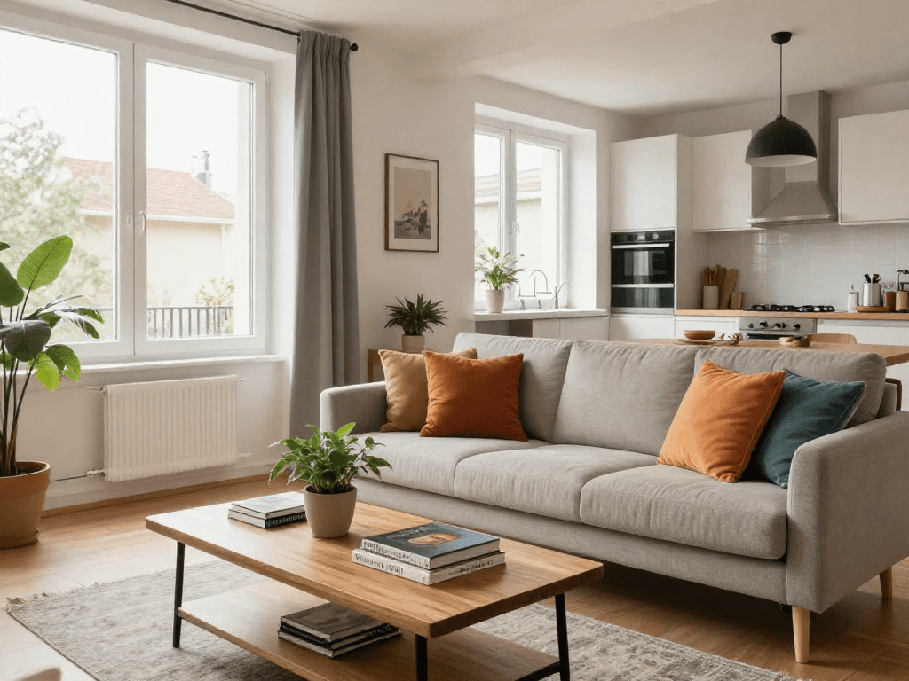 Vollständig eingerichtete Monteurwohnung in Hannover mit gemütlichem Wohnzimmer und modernen Annehmlichkeiten