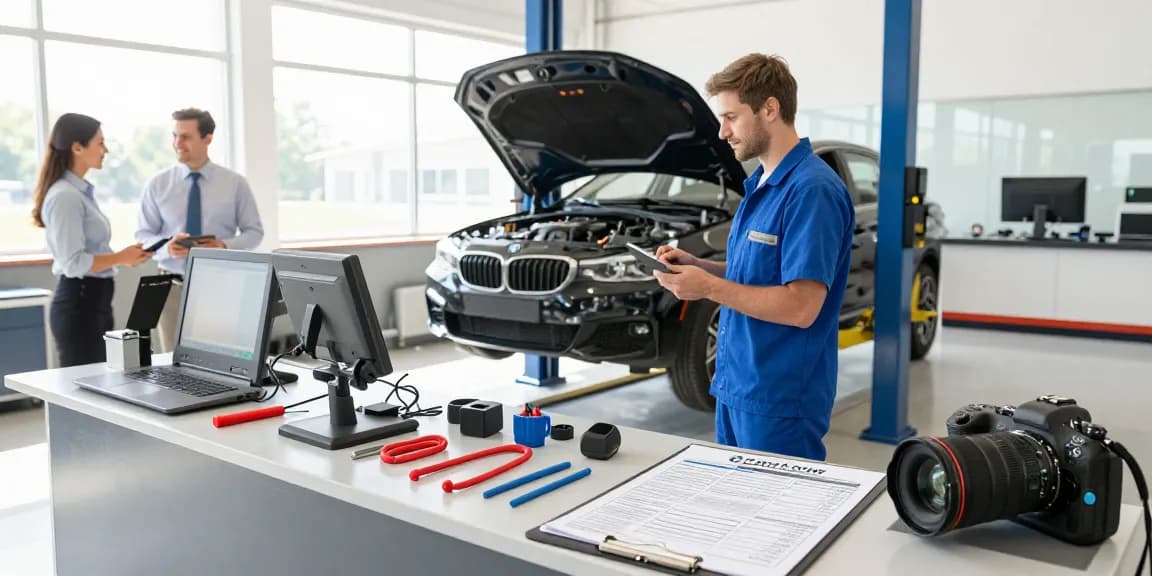Professioneller Service in einer BMW Werkstatt Hannover mit Techniker am Motor.